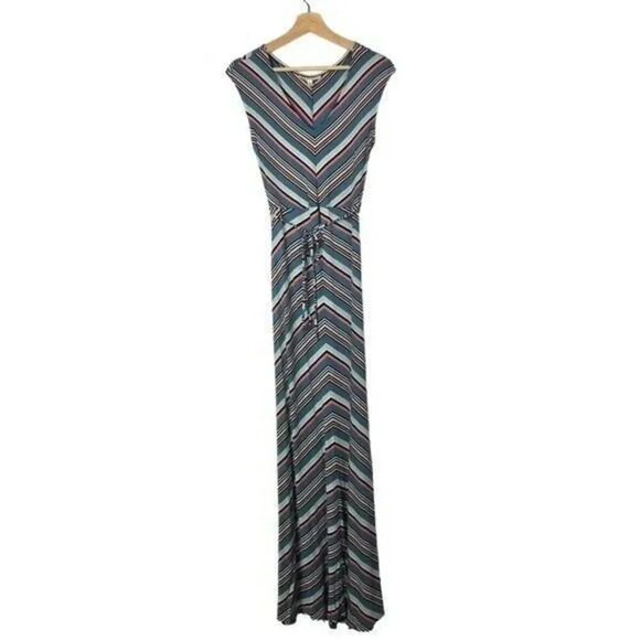 Jessica Simpson Maternity Blue & Pink Multi Stripe Maxi Dress S - Picture 2 of 6